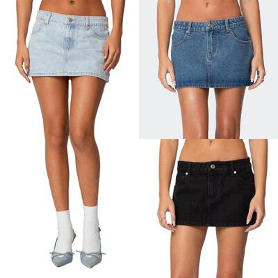 Women Denim Skort Skirt Stretchy Mid Waist Sexy Jean Skorts