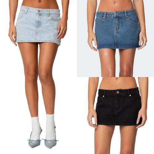 Women Denim Skort Skirt Stretchy Mid Waist Sexy Jean Skorts