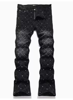 Men's Elastic Hip Hop Punk Flare Jeans with Pockets and Rhin