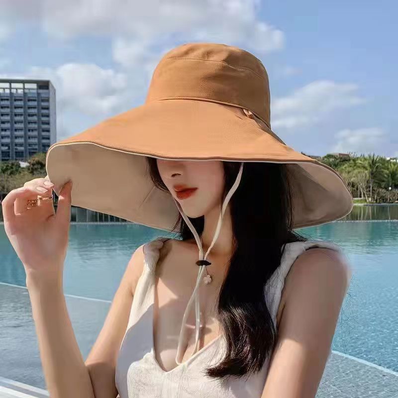 长款大檐黑胶渔夫帽遮脸防晒帽子女夏防紫外线遮阳帽可折叠太阳帽