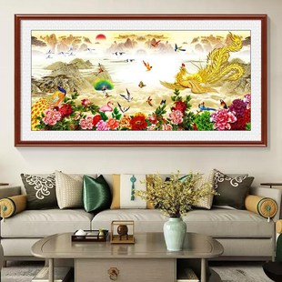 定做鸟画百鸟凤i挂画新中厅朝式客沙发背景墙壁图花图挂画孔雀牡