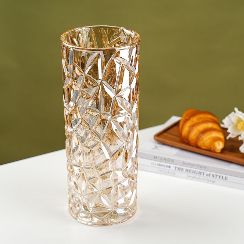 大号直筒水养富贵竹鲜花客厅家用插花瓶摆件创意轻奢水Z晶玻璃花