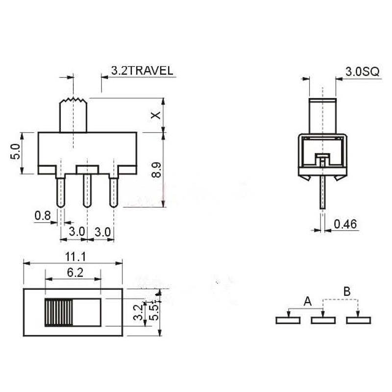 SS12F17 G3G4G5G6G7 拨动A开关 单排2档3脚 柄高5MM 小型 滑动开