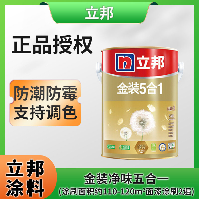 厂家直销漆 现货内墙乳胶漆涂料墙面漆白漆 金装净味五合一 5升装