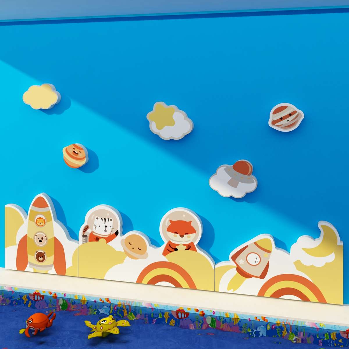 太空楼梯幼儿园环l境创主题墙面成品装饰楼梯布置材料文化走廊贴