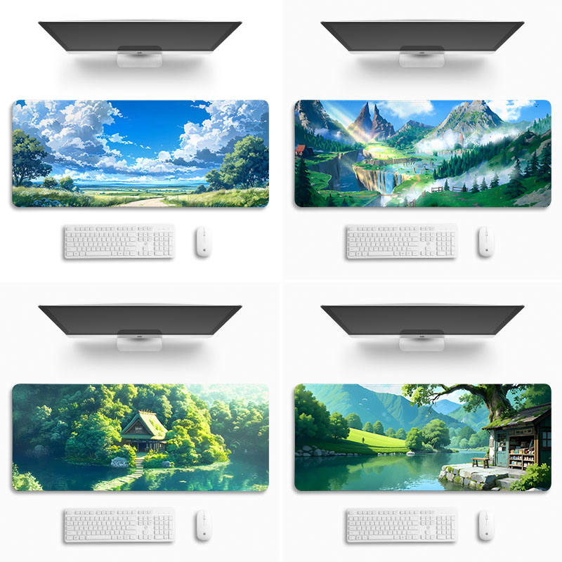 绿色护眼ins风景鼠标垫超大号2025新款电脑垫子键盘桌垫办公定制
