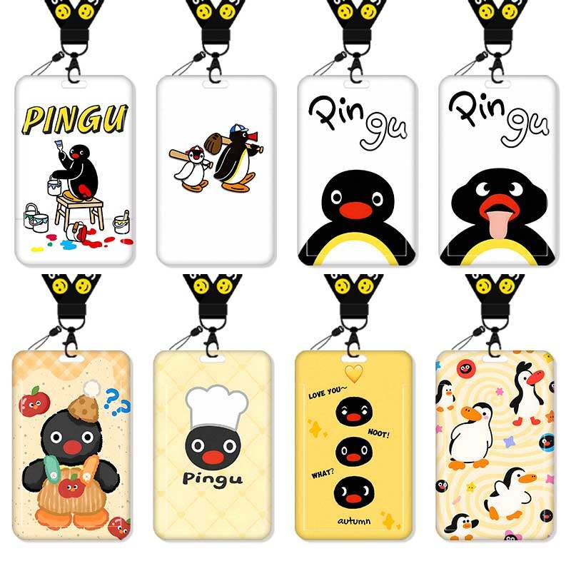 PINGU企鹅军可爱卡通卡套高颜值饭卡校园卡保护套公交卡学生水卡证件小卡片套工作证工牌证件套校牌挂绳女孩