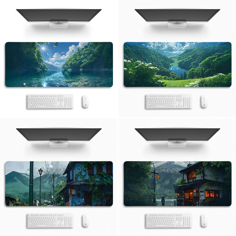 绿色风景鼠标垫子超大号电脑键盘桌面垫锁边桌垫办公高颜值ins风