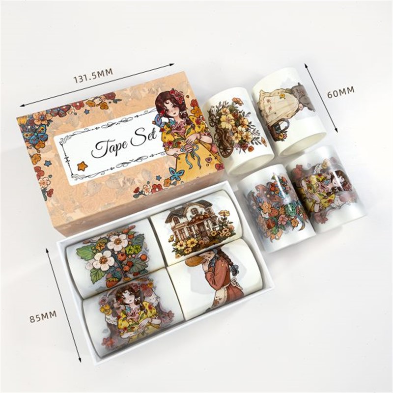 韩系装饰c防水PET模切手帐胶带贴纸透明免裁剪小清新手账胶带套盒