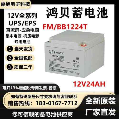 BATA鸿贝蓄电池FM/BB1224T A12V24AH 直流屏UPS消防用铅酸EPS