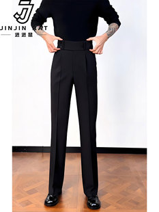 那不勒斯黑色长裤男士秋季英国雅皮士风格高腰直筒休闲裤修身裤