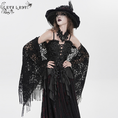 暗黑哥特风大滕花毛织流苏披肩