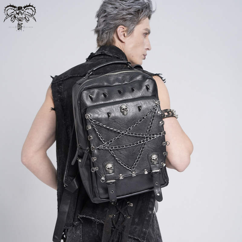 Devil fashion恶魔时尚 双肩包拉链设计骷髅双层背包【AS208】