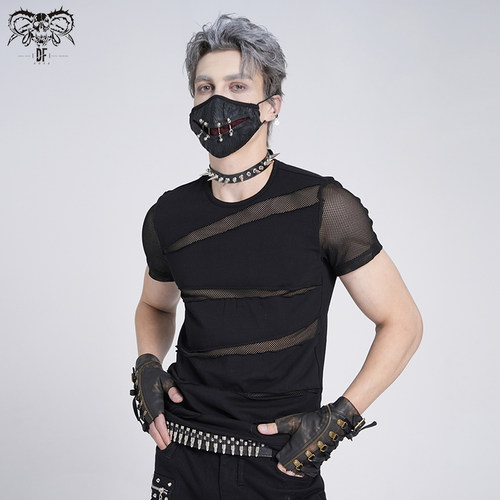 Devilfashion男款分割菱形网T恤