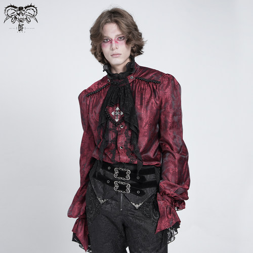 可拆花网领结腰果花提花衬衫