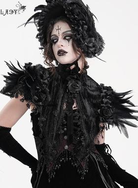 EVA LADY 万圣节黑色羽毛披肩哥特朋克模特走秀披风【ECA018】
