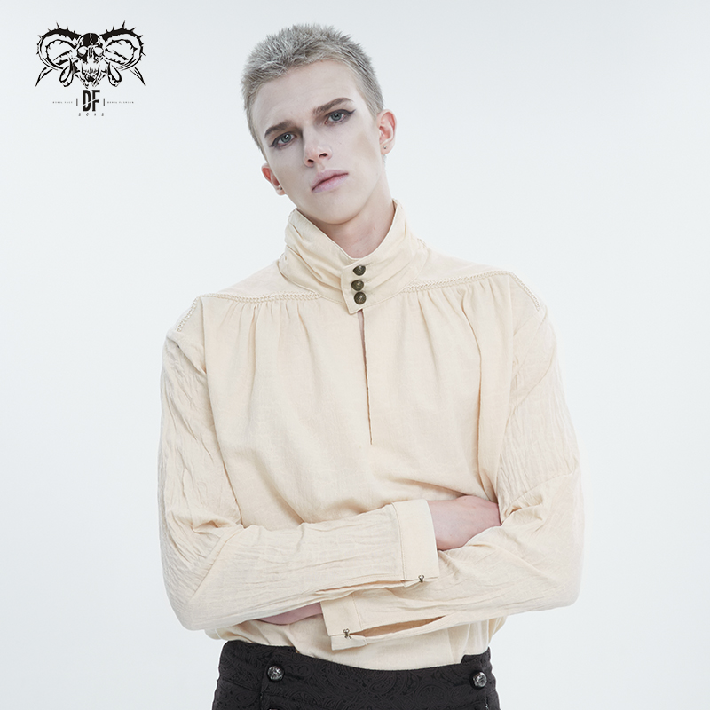 男装中世纪复古棉麻立领衬衫