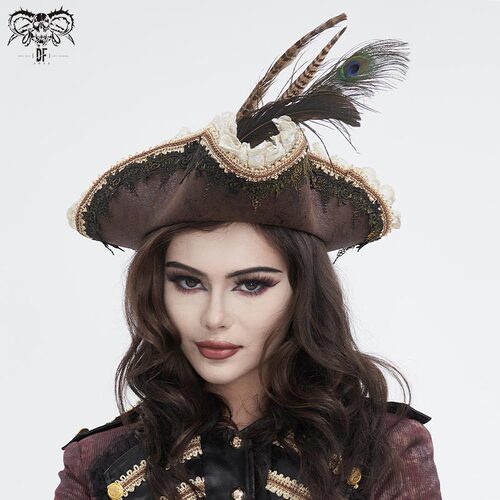 海盗帽Devilfashion蕾丝羽毛复古