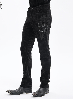 Devil fashion恶魔时尚 哥特风黑色竖条链条新款休闲裤【PT258】