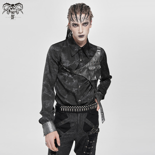 SHT145 朋克双色乱纹有搭片衬衣 FASHION恶魔时尚 DEVIL