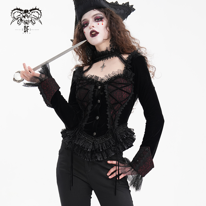 恶魔时尚宫廷风蕾丝长袖上衣