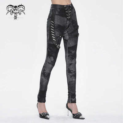 做旧雾点针织紧身裤Devilfashion