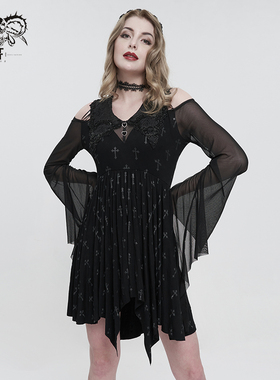 Devil fashion 黑色十字架印花连衣裙【SKT152】