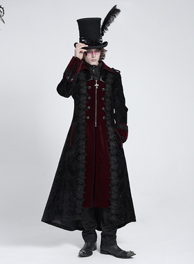 Devil fashion恶魔时尚 哥特腰果提花绒料长风衣外套男CT26201/02