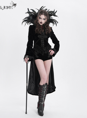 EvaLady 前短后长羽毛立领外套【ECT004】