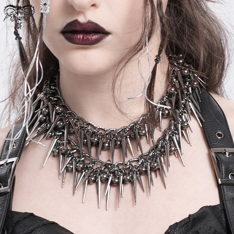 Devil fashion恶魔时尚 朋克双层链条尖钉项链【AS210】