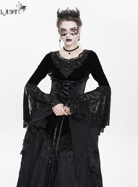 EVA LADY 原创设计暗黑风假两件带腰封长袖哥特T恤上衣秋冬ETT043