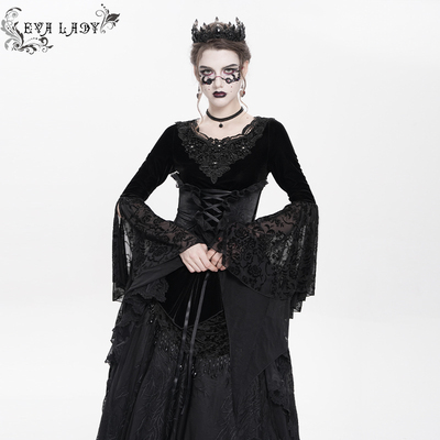EVA LADY 原创设计暗黑风假两件带腰封长袖哥特T恤上衣秋冬ETT043