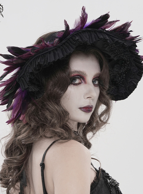 DEVIL FASHION恶魔时尚紫色羽毛洛丽塔宽帽檐软骨发箍【AS262】