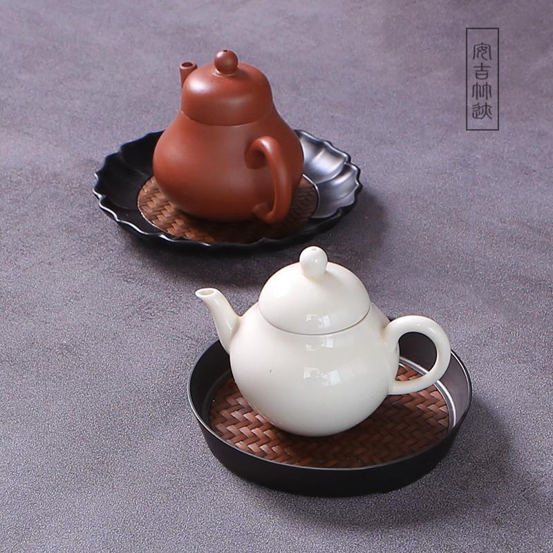 竹迹锡合金干泡紫砂壶承盘席面可蓄水日式盖碗托茶点盘茶具零配件