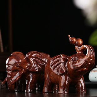 实木质卷鼻木象葫芦客厅玄关摆设 红木雕刻工艺品翘鼻子大象摆件