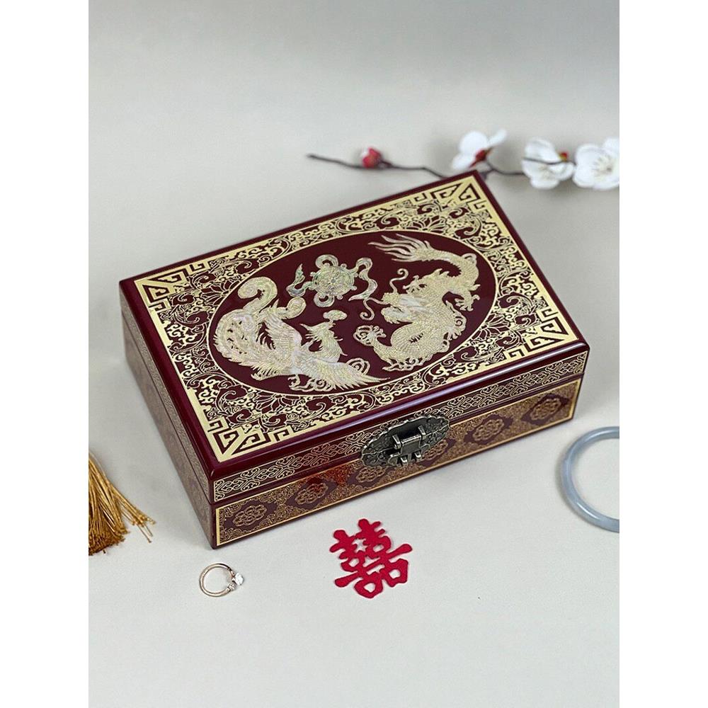 铜丝螺钿镶嵌高档精致平遥非遗推光漆器首饰盒木质珠宝收纳盒送礼