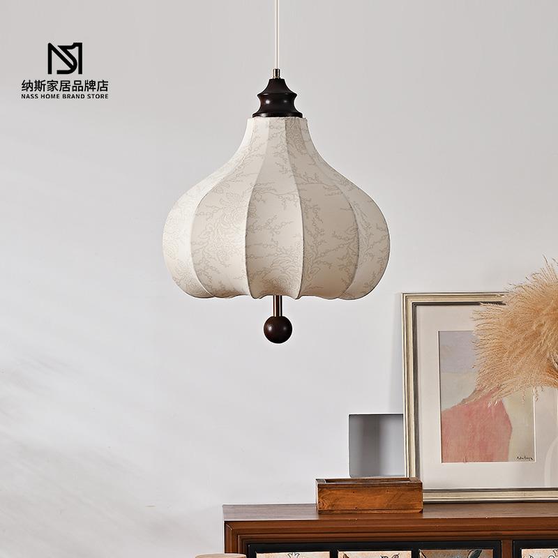 法式中古南洋花纹布艺吊灯复古实木卧室客厅衣帽间高级感栗子吊灯