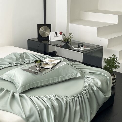 简约纯色全棉100支贡缎长绒v棉床笠单件双I人1.8床单防滑席梦思床