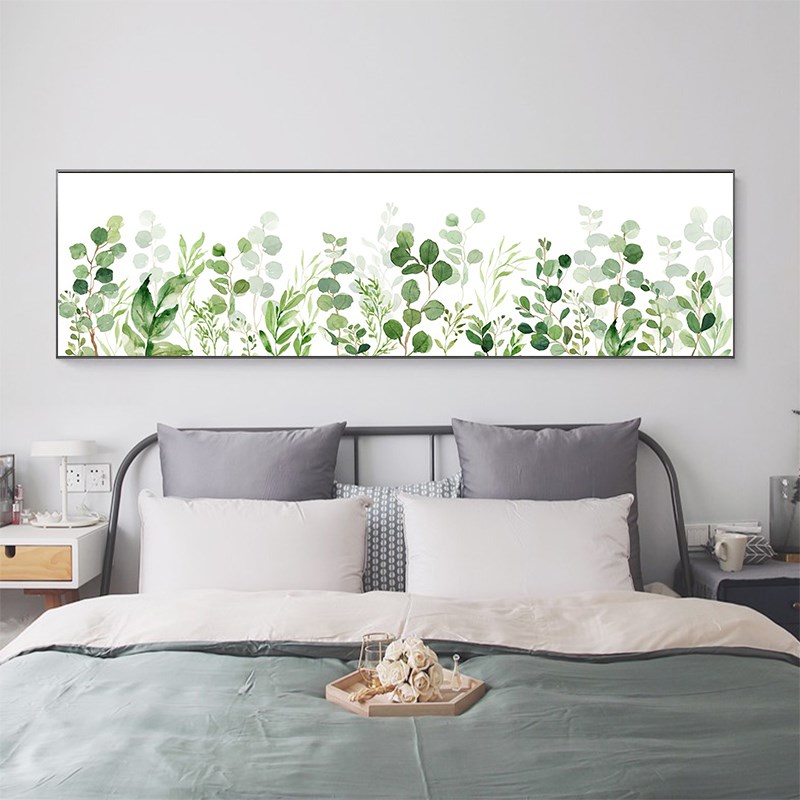 1593北欧风卧室床头画清新绿植横幅H沙发客厅背景挂画简约叶子