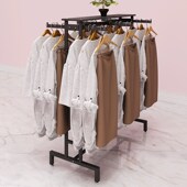 货架超市双杠落地中岛 架中岛架童装 服装 店衣架展示架双面正挂服装