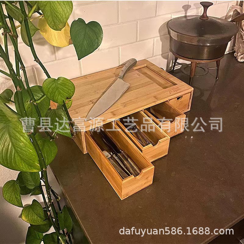 竹木砧板带抽屉式厨房切菜板多用途分类菜盒子多格收纳木盒图片