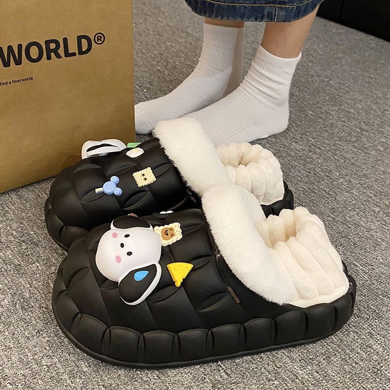 棉拖鞋女外穿可爱保暖洞洞鞋室内防滑防水冬天新款可拆卸卡通棉鞋