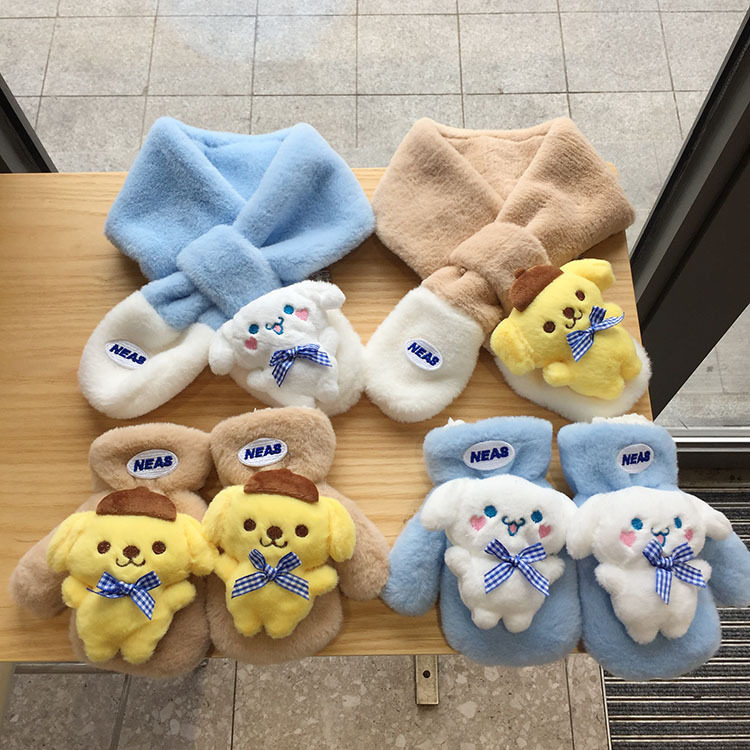 韩版秋冬加厚拼接保暖儿童围巾手套可爱卡通刺绣宝宝围脖毛绒围巾,童装/婴儿装/亲子装,围巾,淘宝优惠券,粉丝福利购,淘宝优惠卷