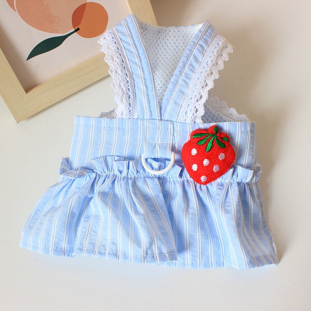 宠物泰迪博美小狗狗猫咪衣服公主风草莓春夏季薄款胸背可牵引裙子