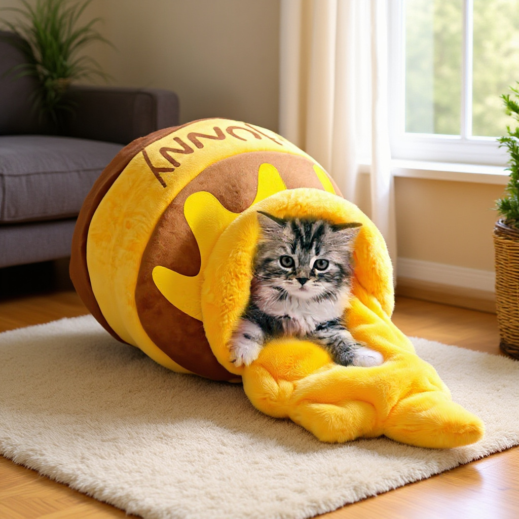 新款蜂蜜蜜罐猫窝半封闭式冬季保暖狗窝柔软舒适透气猫咪踩奶猫床