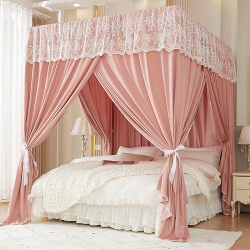 加厚床帘遮光布蚊帐挡风家用卧室一体式支架床幔冬季保暖落地宫廷