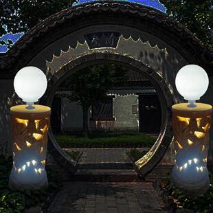 柱式灯笼灯座灯柱太阳能灯塔复古庭院中式现代镁泥户外造景摆件