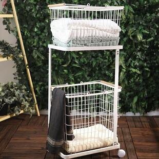 收纳脏衣篮筐铁艺带轮分区脏衣篓衣服万向轮推车大容量洗衣篮成衣