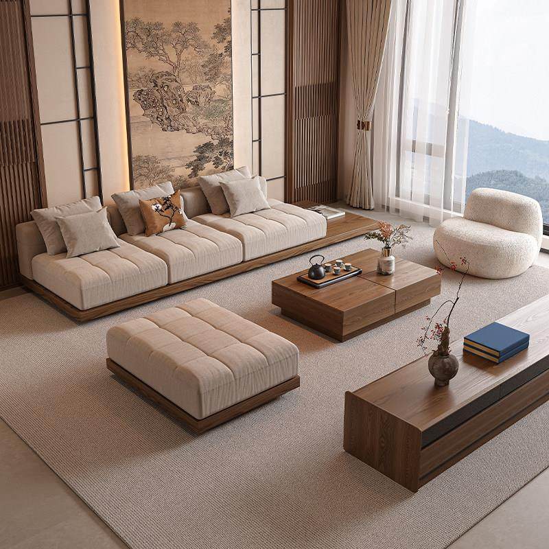 新中式实木沙发客厅2025新款木质棉麻布艺直排式高端大气上档次