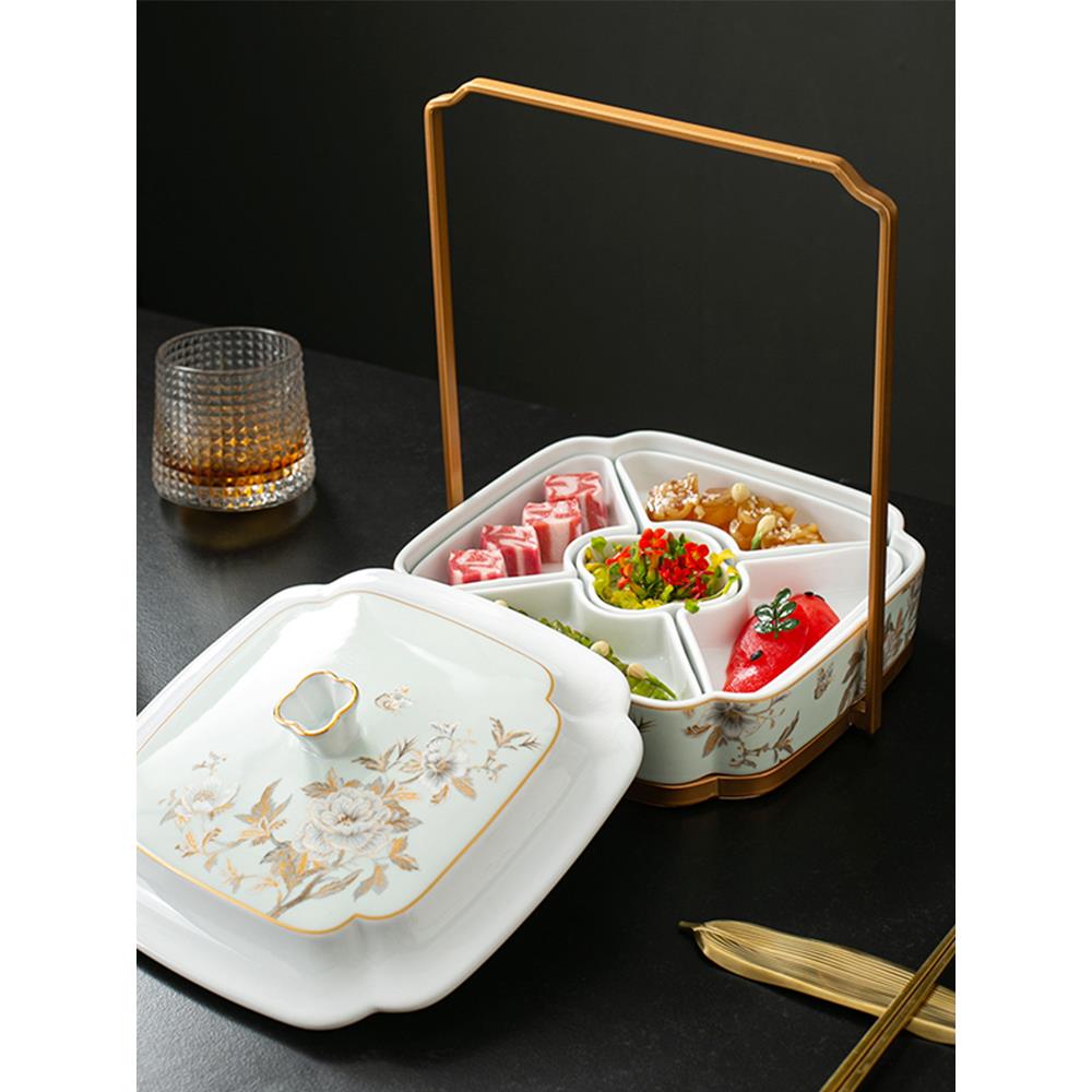 新中国风酒店创意陶瓷精美盖凉盘小吃糕点盘组合篮融合盘餐具